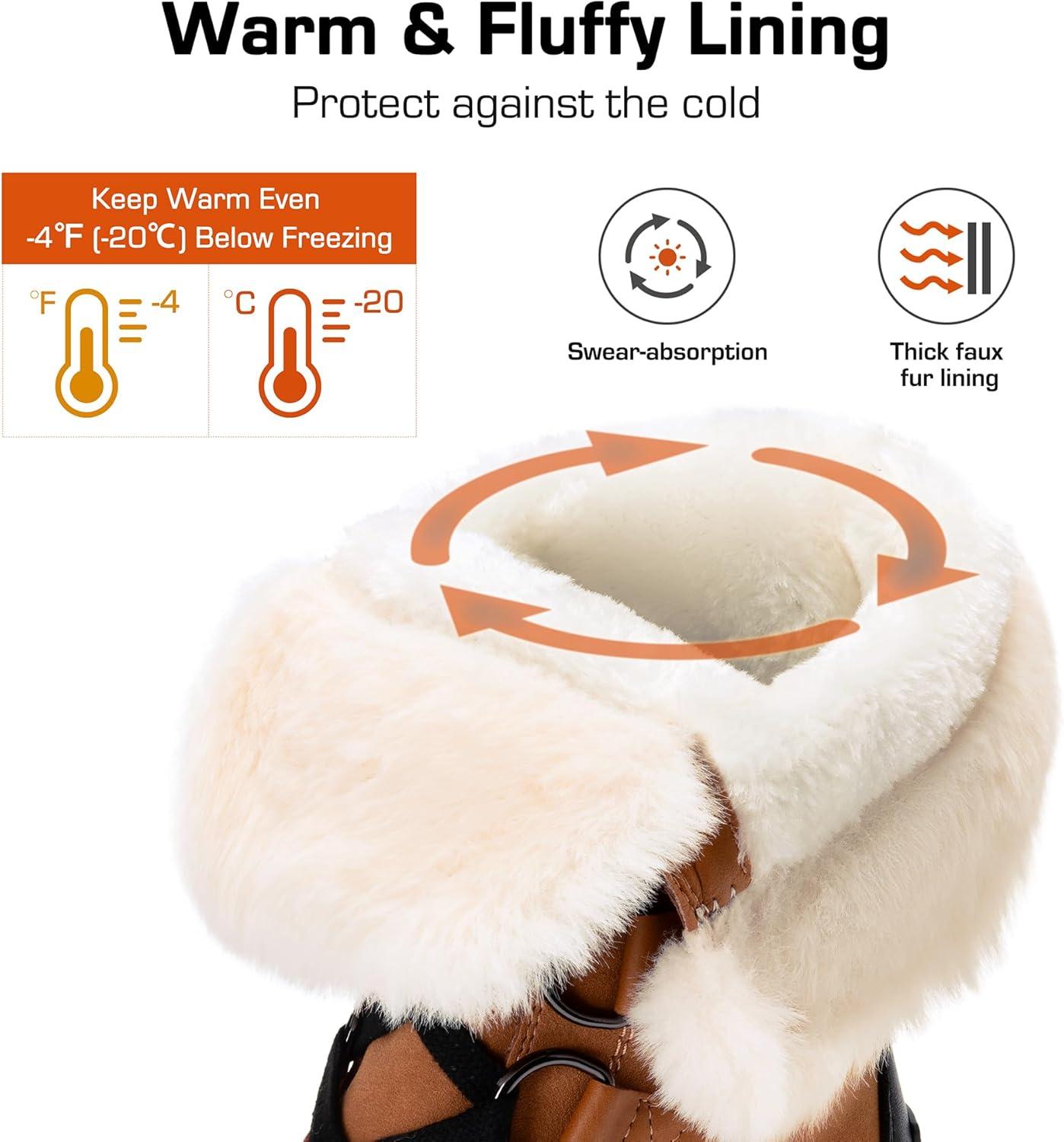 imageDREAM PAIRS Snow Winter Boots for Women Resistant Warm MidCalf Boots Faux Fur Lined Lace Up Antislip Outdoor Hiking BootiesChestnutBlack