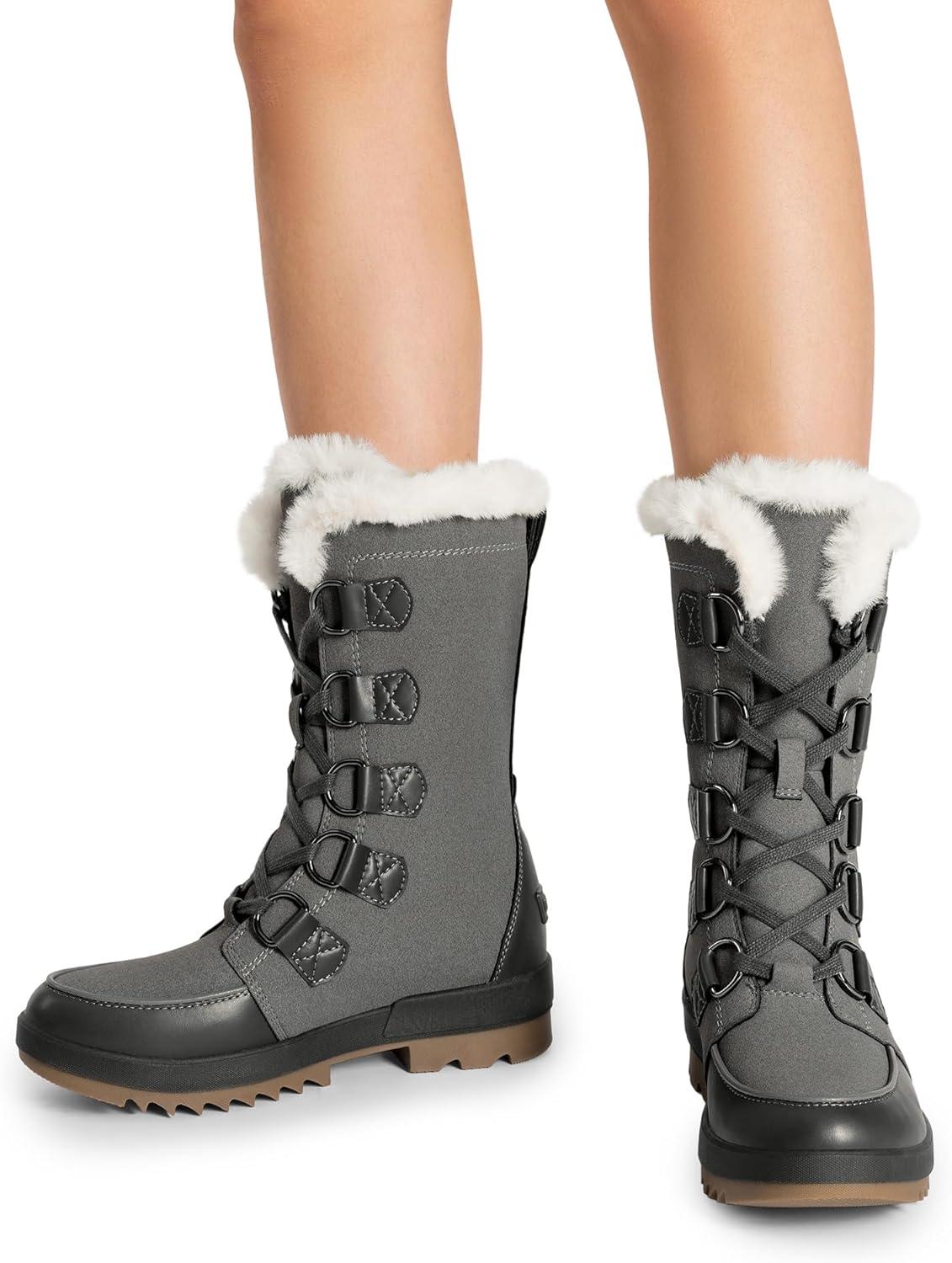 imageDREAM PAIRS Snow Winter Boots for Women Resistant Warm MidCalf Boots Faux Fur Lined Lace Up Antislip Outdoor Hiking BootiesDark Grey