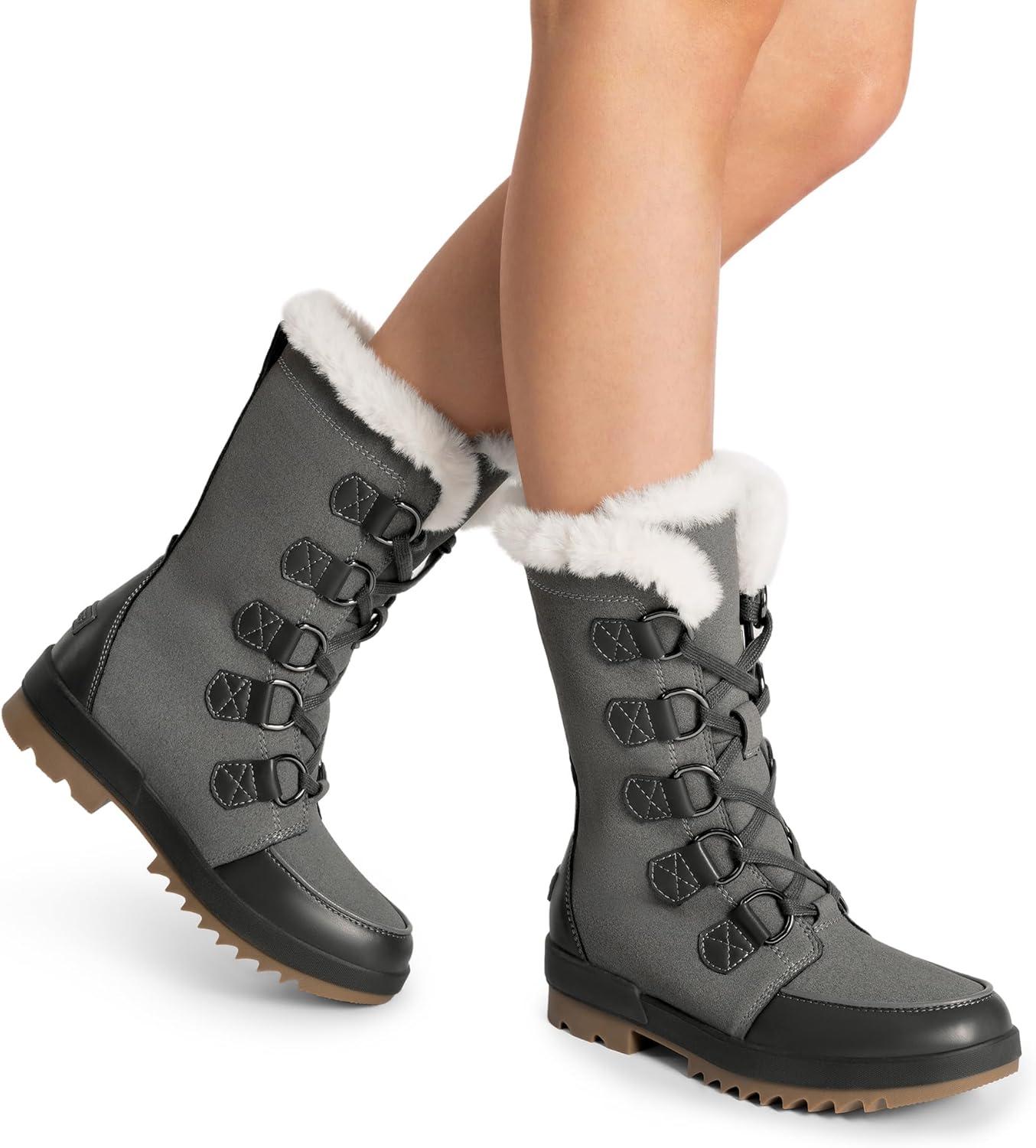 imageDREAM PAIRS Snow Winter Boots for Women Resistant Warm MidCalf Boots Faux Fur Lined Lace Up Antislip Outdoor Hiking BootiesDark Grey