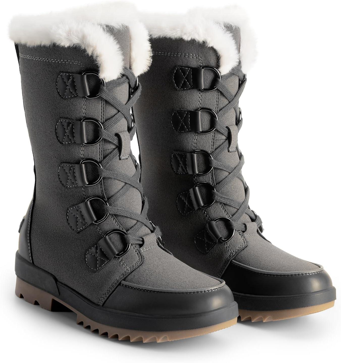 imageDREAM PAIRS Snow Winter Boots for Women Resistant Warm MidCalf Boots Faux Fur Lined Lace Up Antislip Outdoor Hiking BootiesDark Grey