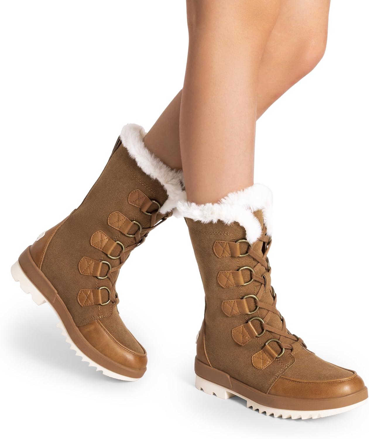 imageDREAM PAIRS Snow Winter Boots for Women Resistant Warm MidCalf Boots Faux Fur Lined Lace Up Antislip Outdoor Hiking BootiesTan