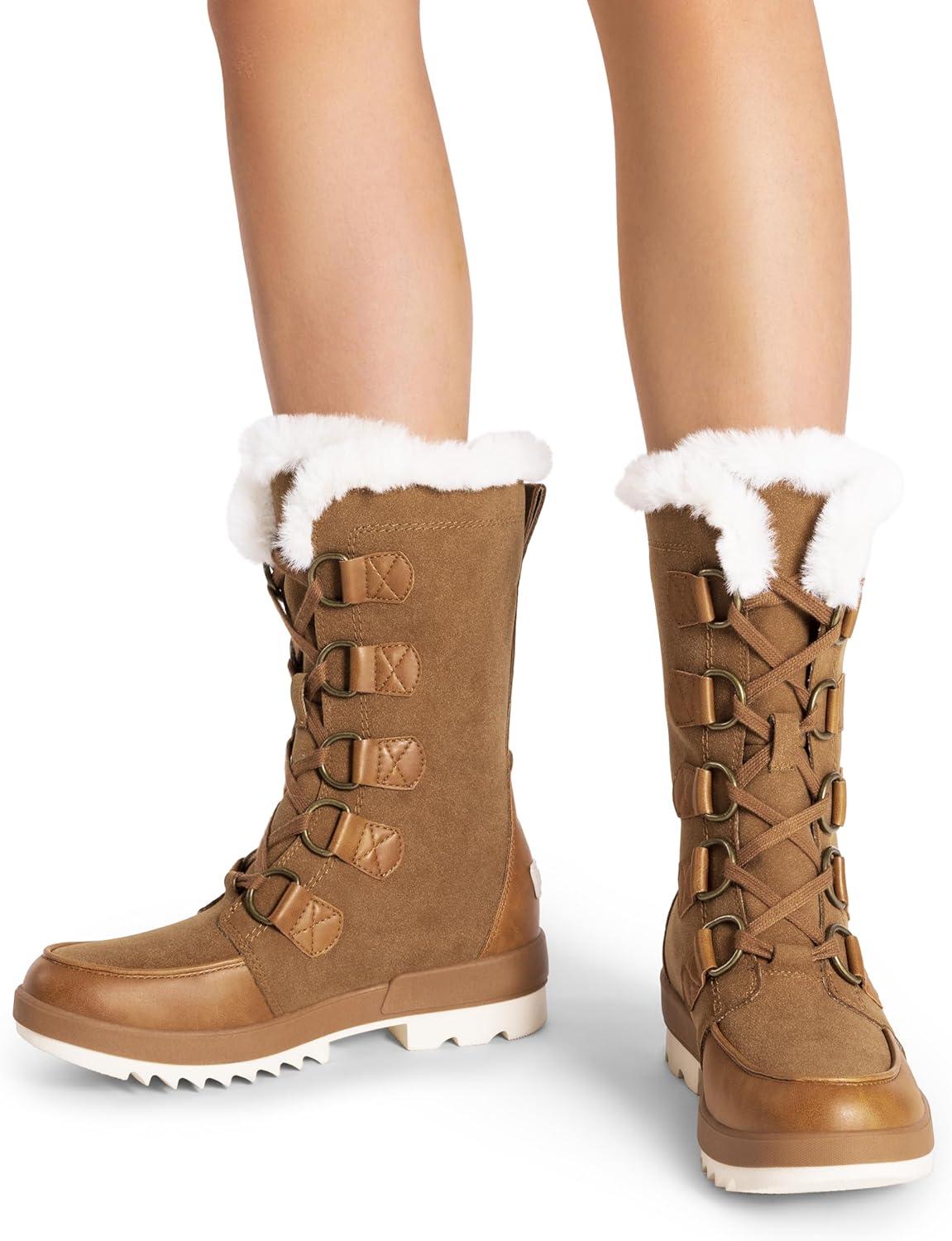 imageDREAM PAIRS Snow Winter Boots for Women Resistant Warm MidCalf Boots Faux Fur Lined Lace Up Antislip Outdoor Hiking BootiesTan