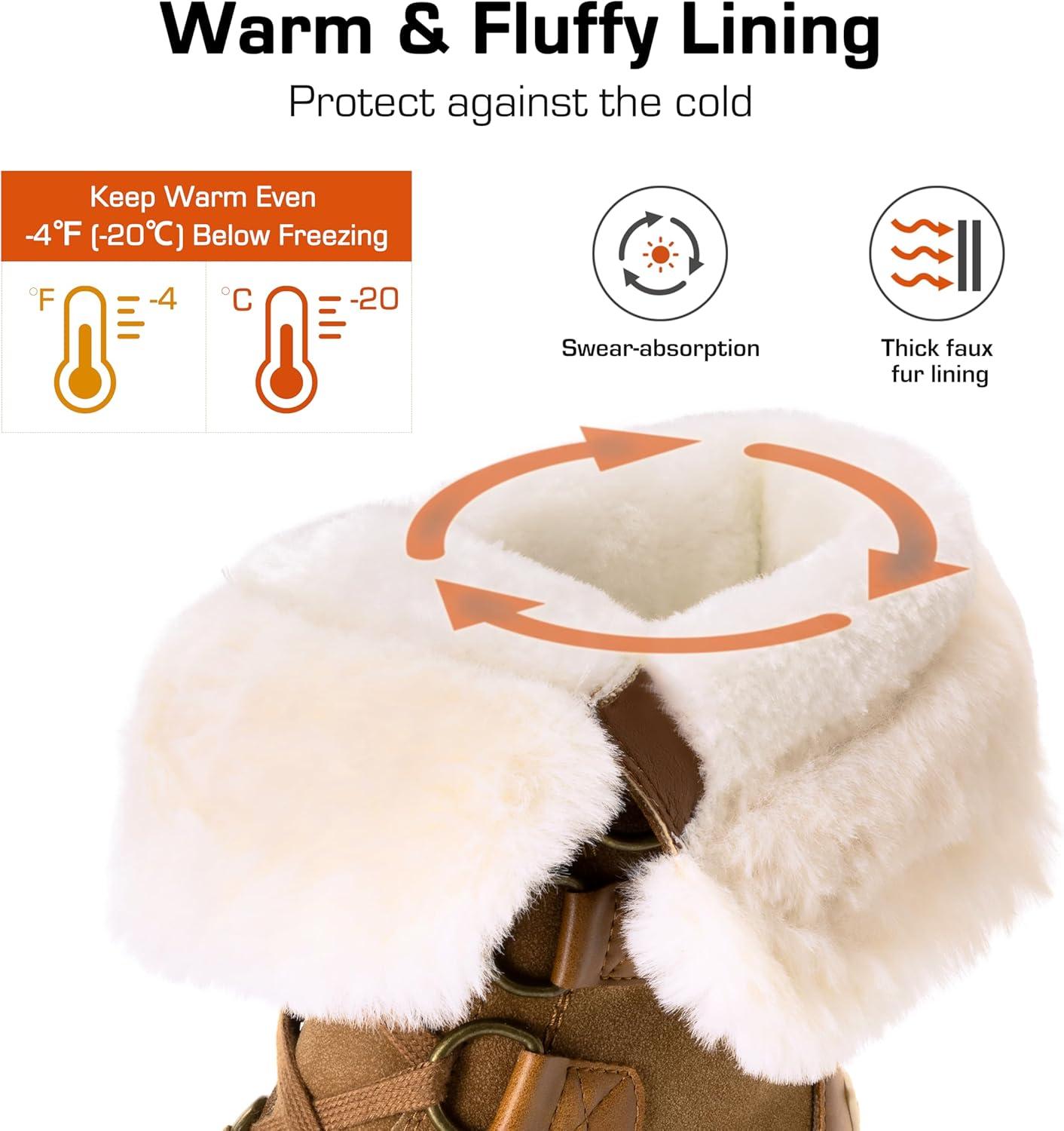 imageDREAM PAIRS Snow Winter Boots for Women Resistant Warm MidCalf Boots Faux Fur Lined Lace Up Antislip Outdoor Hiking BootiesTan