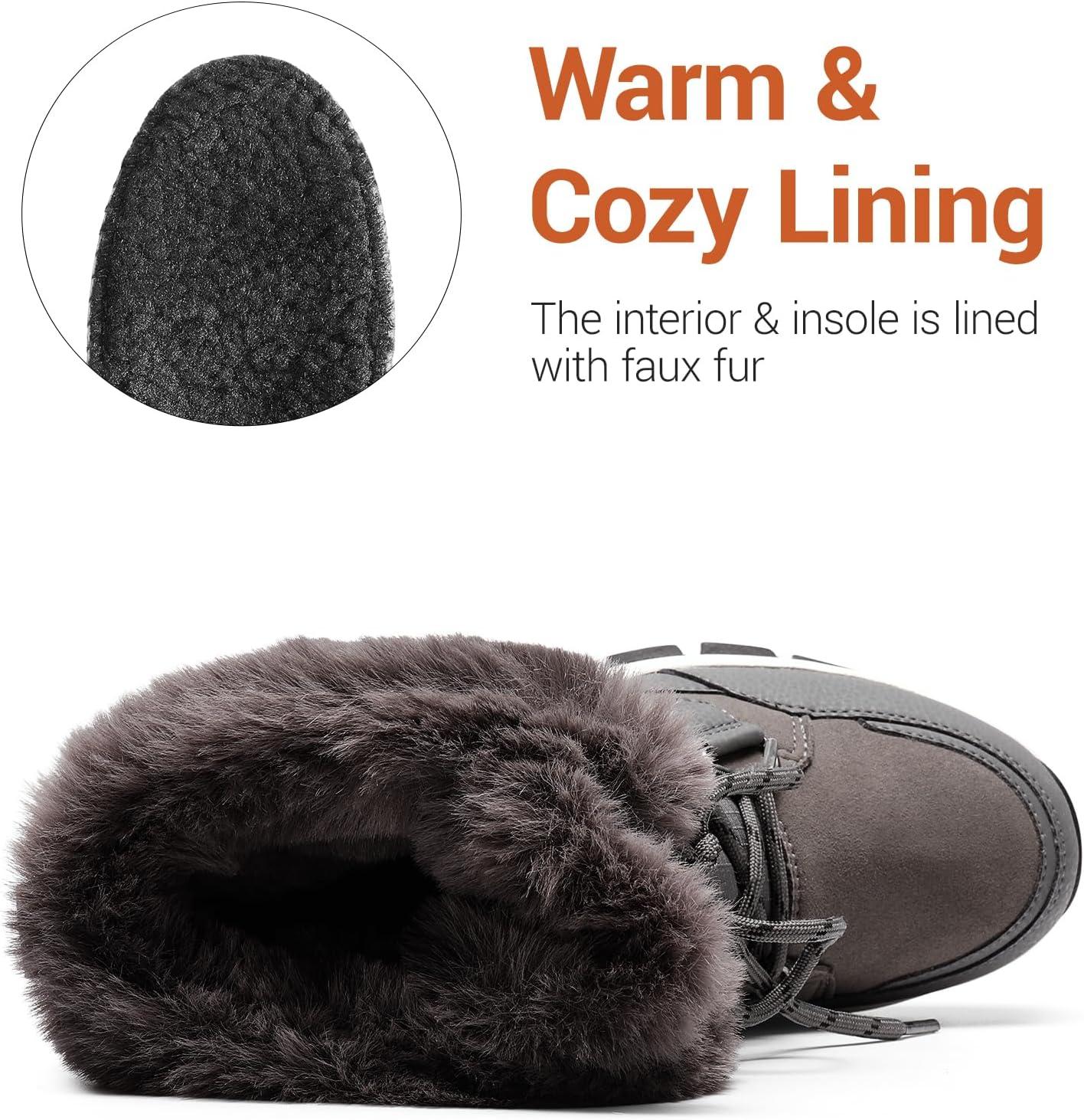 imageDREAM PAIRS Waterproof Snow Boots for Women Faux Fur Cozy Warm Insulated Winter Boots Lace Up MidCalf Outdoor Shoes for Walking Hiking HesperaDark Grey