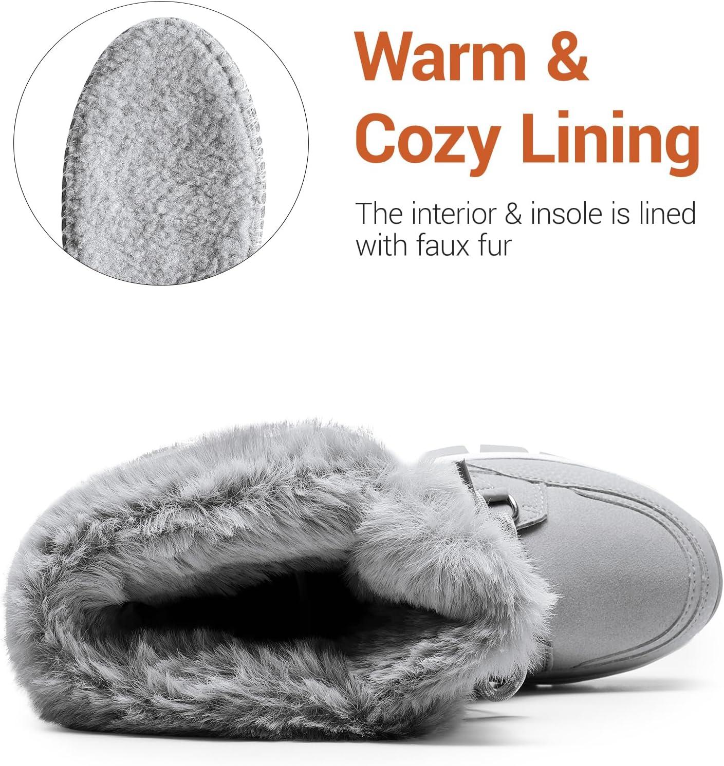 imageDREAM PAIRS Waterproof Snow Boots for Women Faux Fur Cozy Warm Insulated Winter Boots Lace Up MidCalf Outdoor Shoes for Walking Hiking HesperaLight Grey