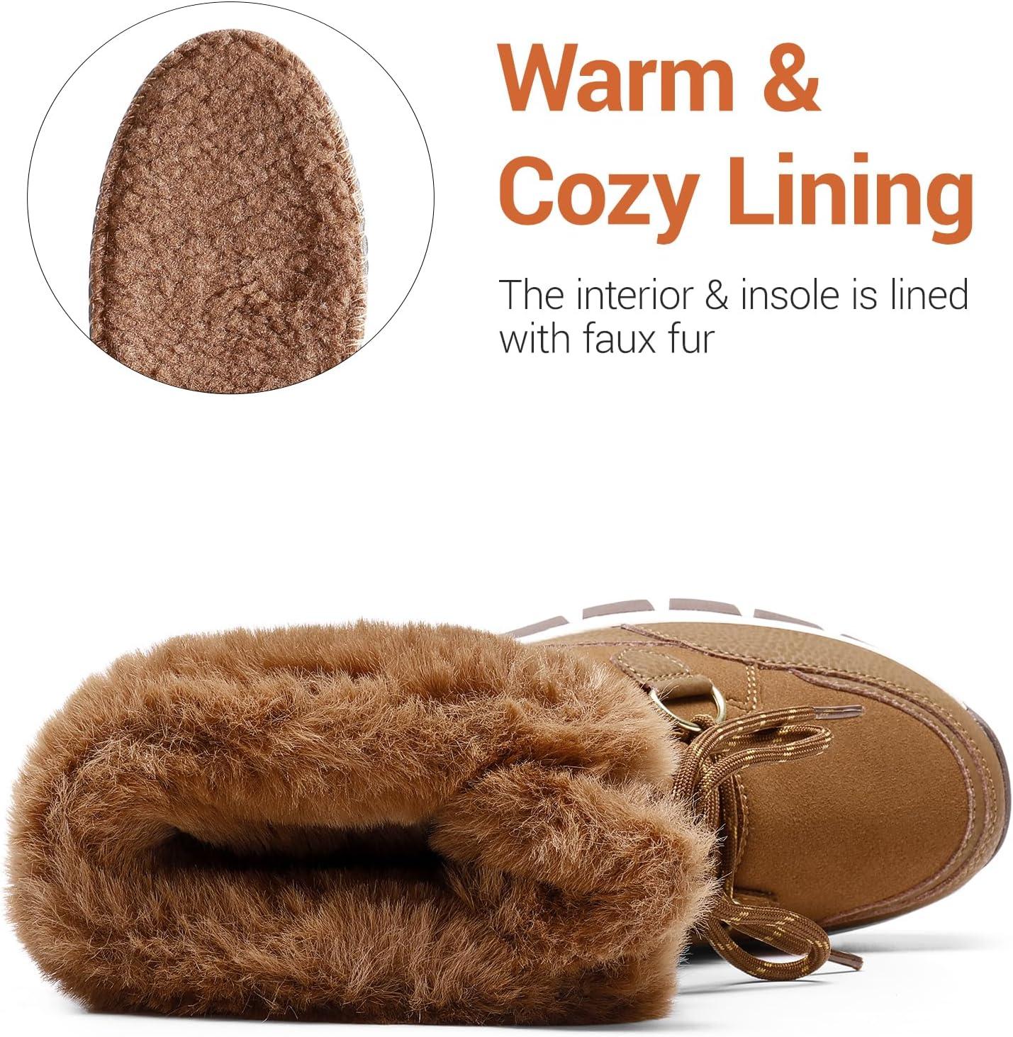 imageDREAM PAIRS Waterproof Snow Boots for Women Faux Fur Cozy Warm Insulated Winter Boots Lace Up MidCalf Outdoor Shoes for Walking Hiking HesperaTan