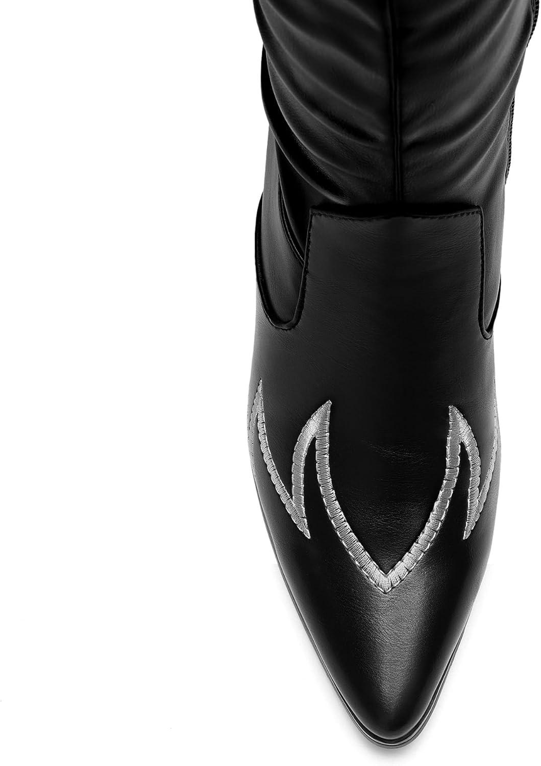 imageDREAM PAIRS Western Cowboy Boots Over The Knee Western Cowgirl Boots Women Thigh High BootsBlack