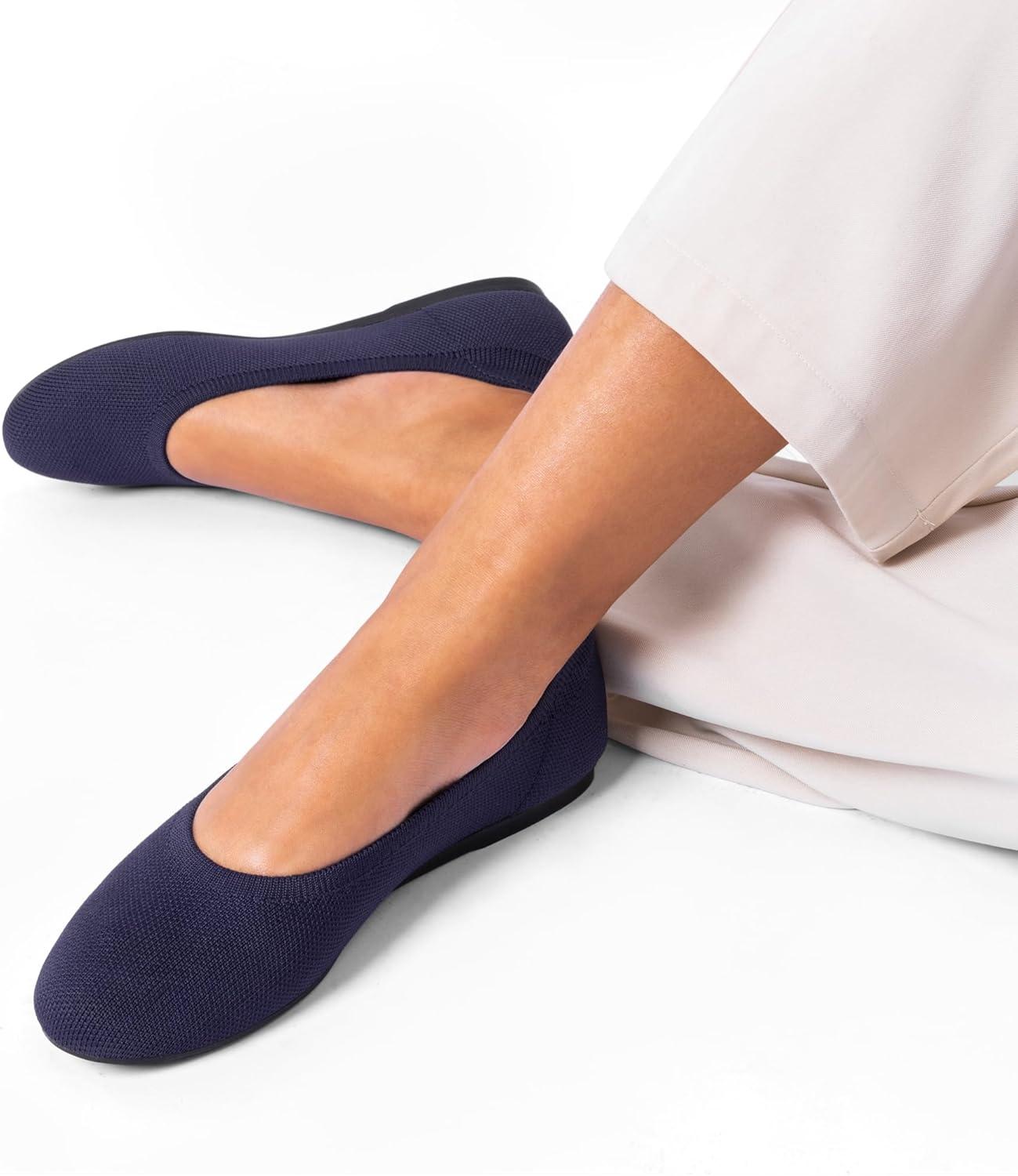 imageDREAM PAIRS Wide Ballet Flats Shoes for Women Width Foldable Knit Womens Flats with Arch Support Comfortable Shoes for Women Dressy Casual Work OfficeNavy