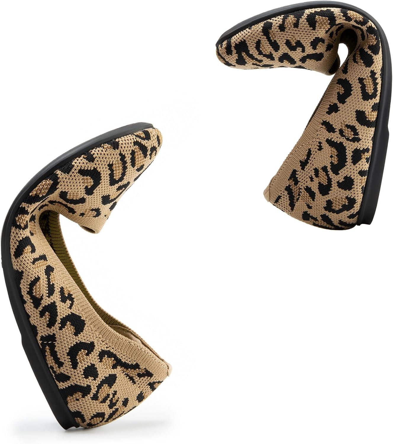 imageDREAM PAIRS Wide Ballet Flats Shoes for Women Width Foldable Knit Womens Flats with Arch Support Comfortable Shoes for Women Dressy Casual Work OfficeLeopard