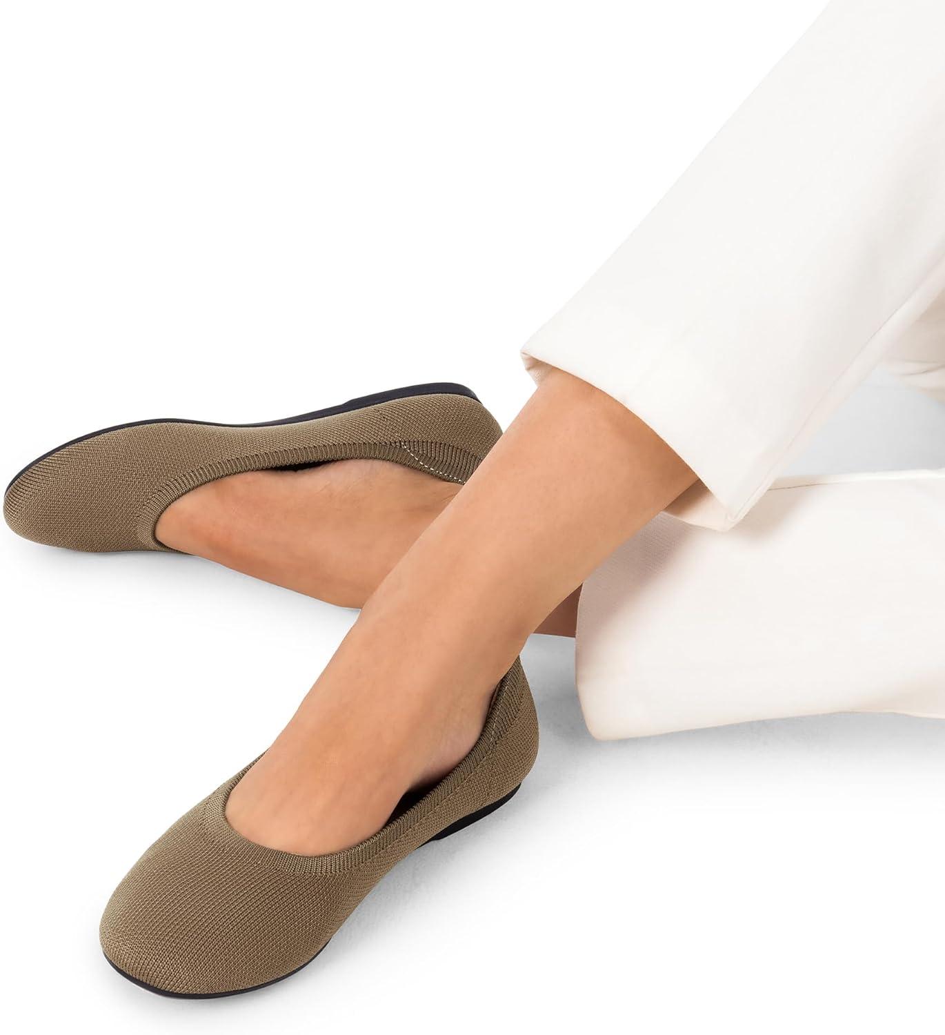 imageDREAM PAIRS Wide Ballet Flats Shoes for Women Width Foldable Knit Womens Flats with Arch Support Comfortable Shoes for Women Dressy Casual Work OfficeBrown