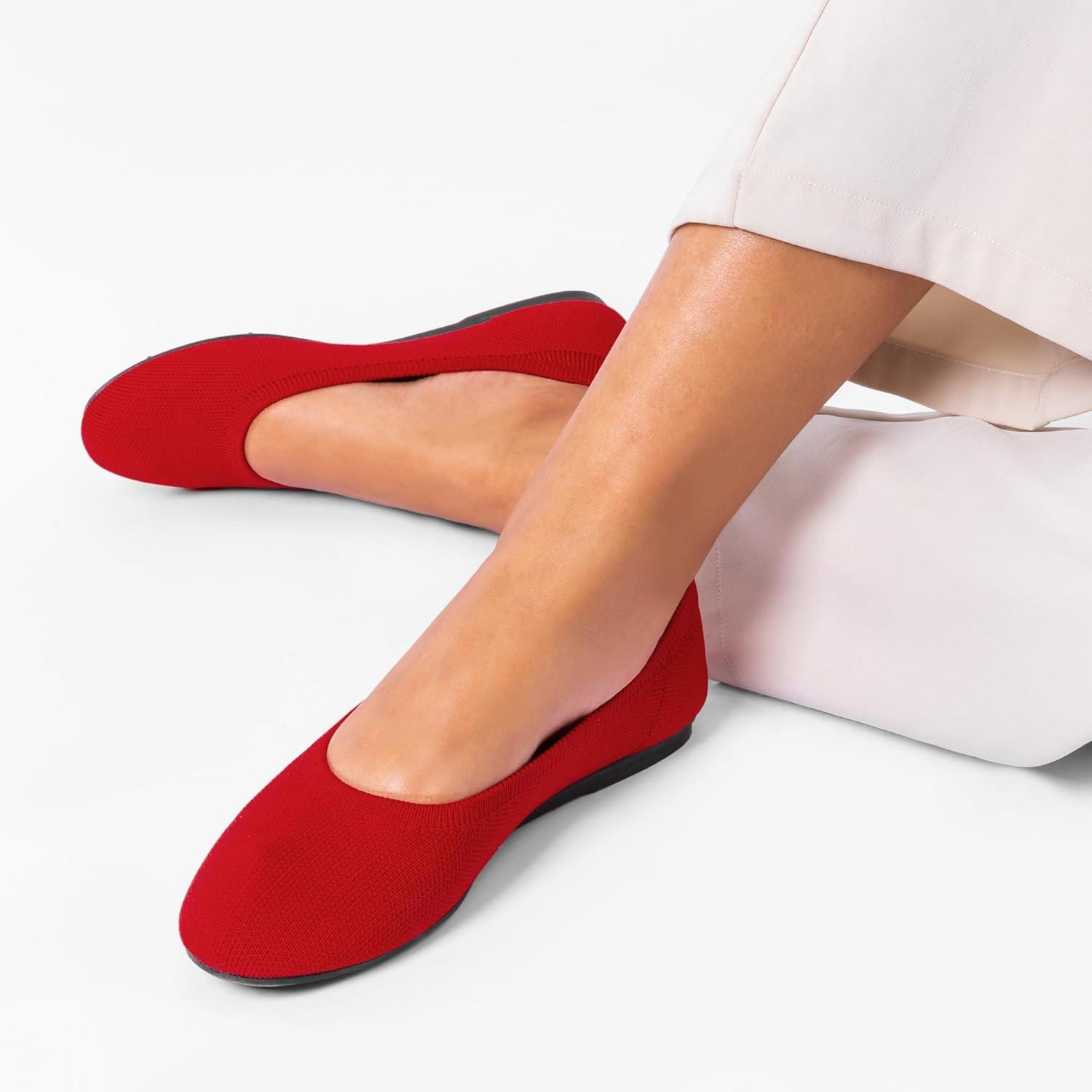 imageDREAM PAIRS Wide Ballet Flats Shoes for Women Width Foldable Knit Womens Flats with Arch Support Comfortable Shoes for Women Dressy Casual Work OfficeRed