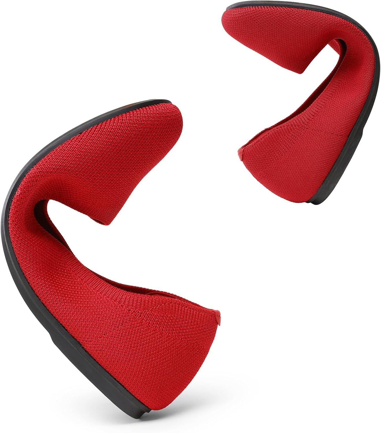 imageDREAM PAIRS Wide Ballet Flats Shoes for Women Width Foldable Knit Womens Flats with Arch Support Comfortable Shoes for Women Dressy Casual Work OfficeRed