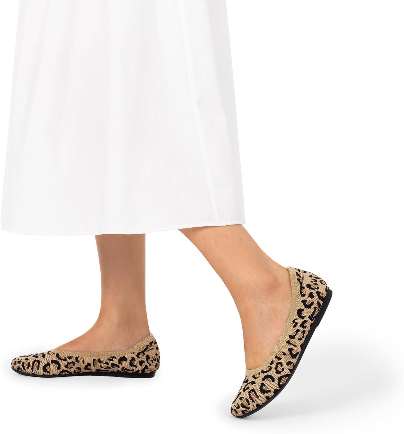 imageDREAM PAIRS Wide Ballet Flats Shoes for Women Width Foldable Knit Womens Flats with Arch Support Comfortable Shoes for Women Dressy Casual Work OfficeLeopard