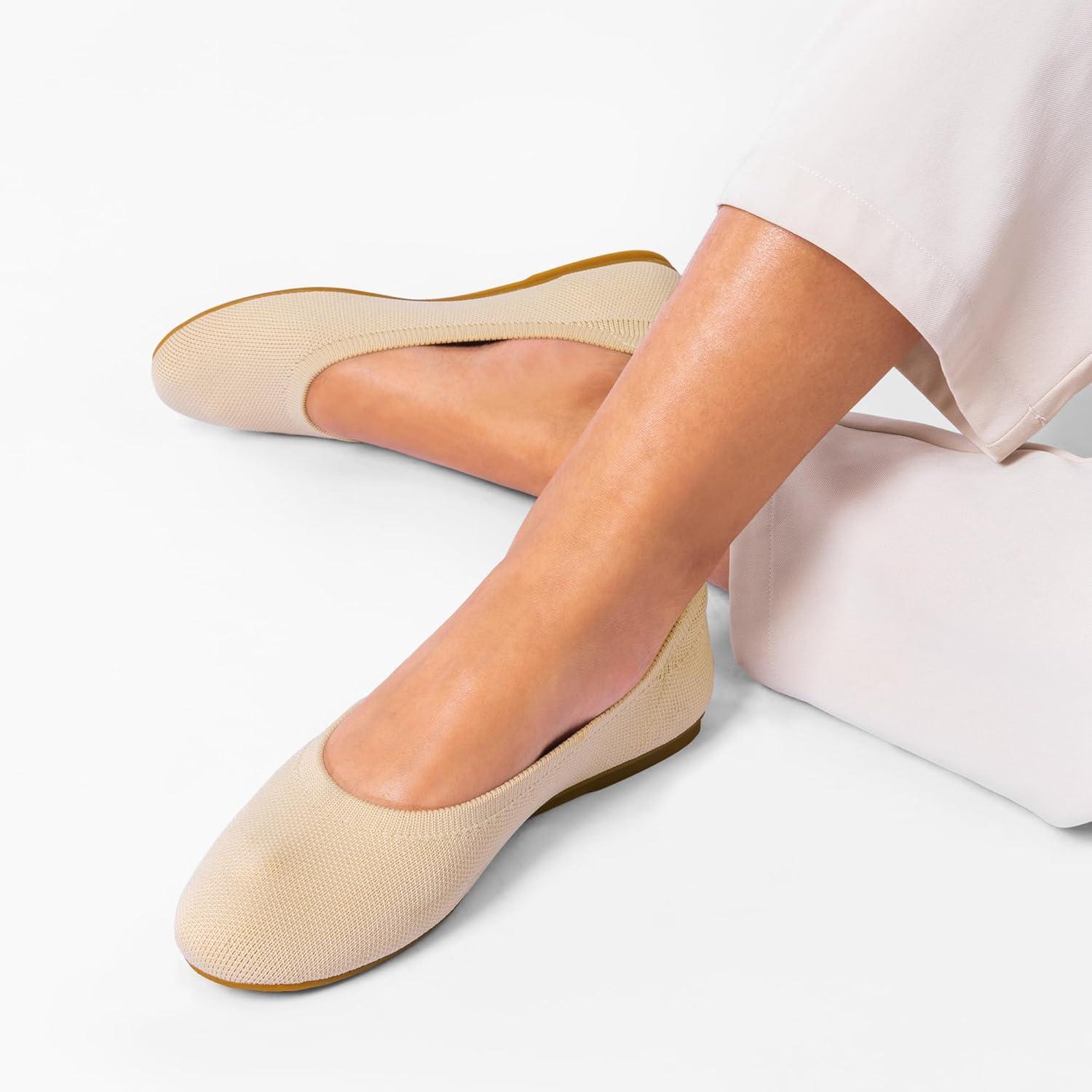 imageDREAM PAIRS Wide Ballet Flats Shoes for Women Width Foldable Knit Womens Flats with Arch Support Comfortable Shoes for Women Dressy Casual Work OfficeNude