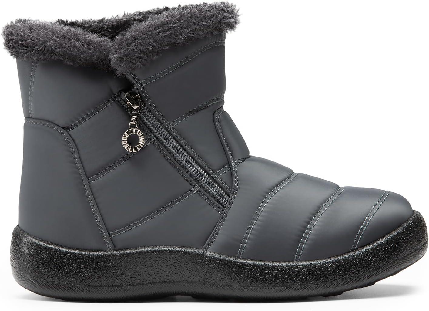 imageDREAM PAIRS Winter Boots for Women Warm Fur Lined with Zipper Flat Ankle Boots Comfortable Lightweight Outdoor Indoor BootiesGrey
