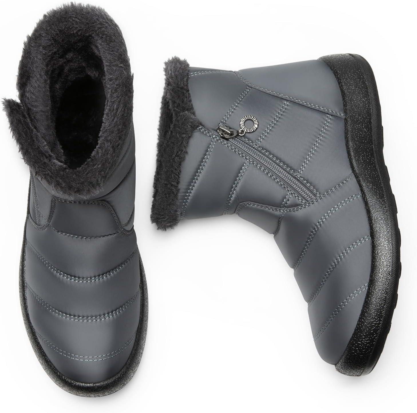 imageDREAM PAIRS Winter Boots for Women Warm Fur Lined with Zipper Flat Ankle Boots Comfortable Lightweight Outdoor Indoor BootiesGrey