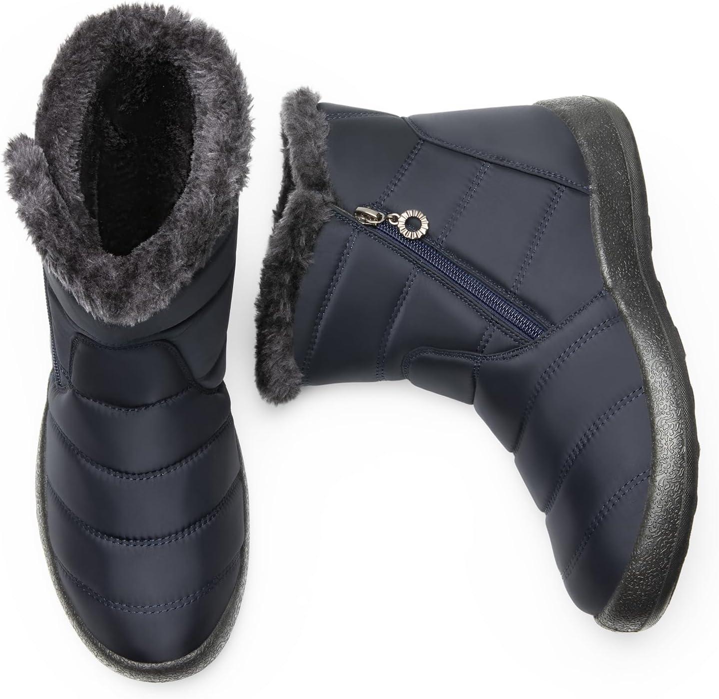 imageDREAM PAIRS Winter Boots for Women Warm Fur Lined with Zipper Flat Ankle Boots Comfortable Lightweight Outdoor Indoor BootiesNavy