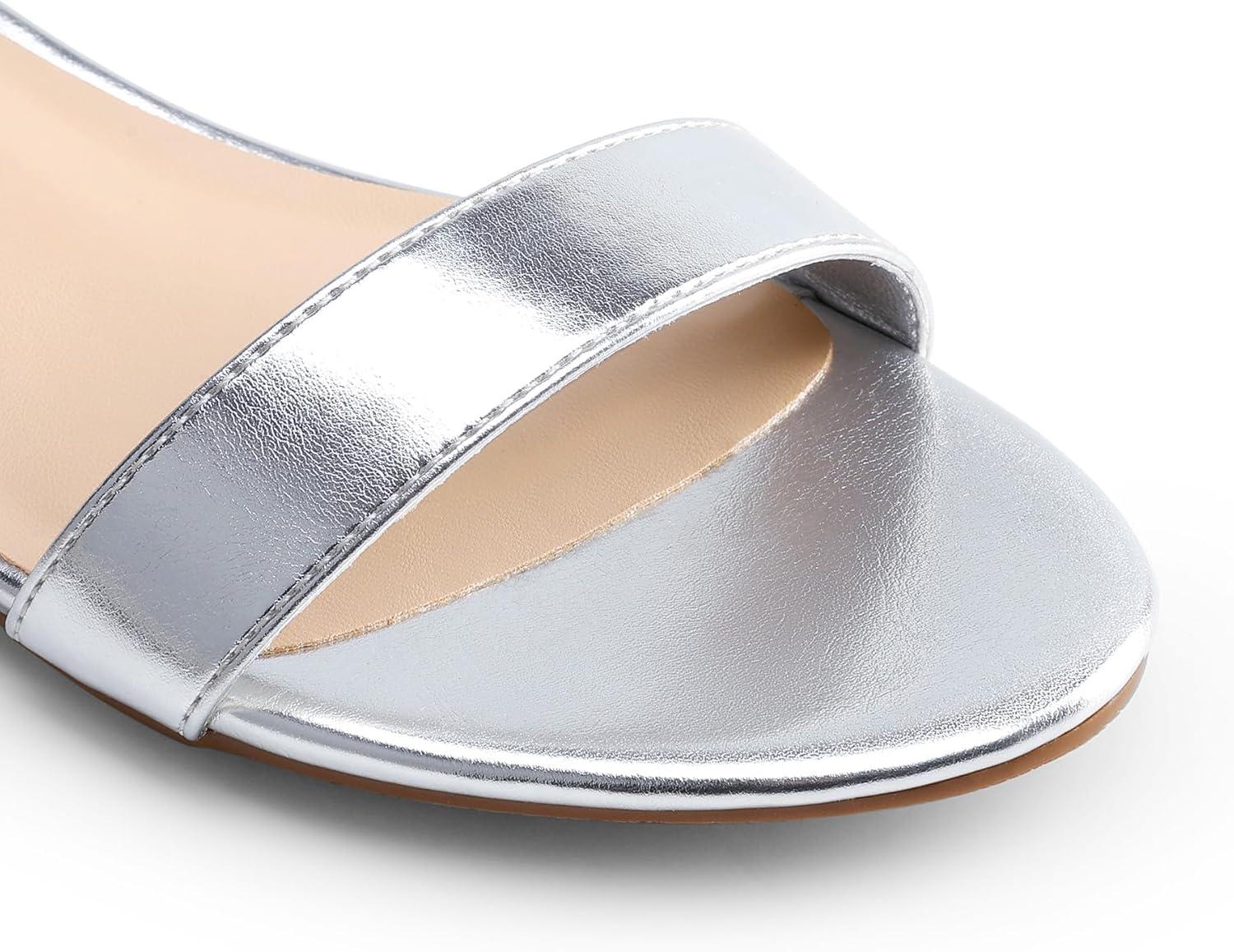 imageDREAM PAIRS Women Black White Nude Clear Sandals Low Heel Dressy Sandals Ankle Strap Open Toe Chunky Block Heeled Summer Classic Comfortable Flat ShoesSilver