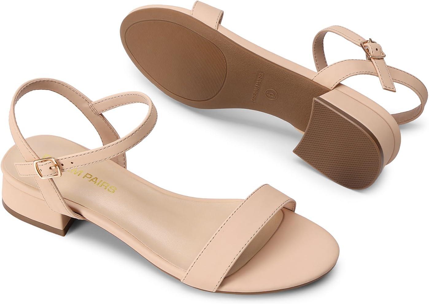 imageDREAM PAIRS Women Black White Nude Clear Sandals Low Heel Dressy Sandals Ankle Strap Open Toe Chunky Block Heeled Summer Classic Comfortable Flat ShoesNude Classic