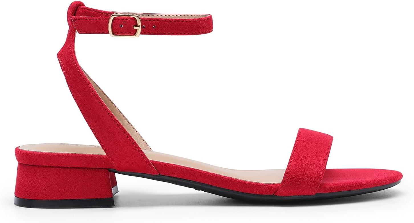 imageDREAM PAIRS Women Black White Nude Clear Sandals Low Heel Dressy Sandals Ankle Strap Open Toe Chunky Block Heeled Summer Classic Comfortable Flat ShoesRed