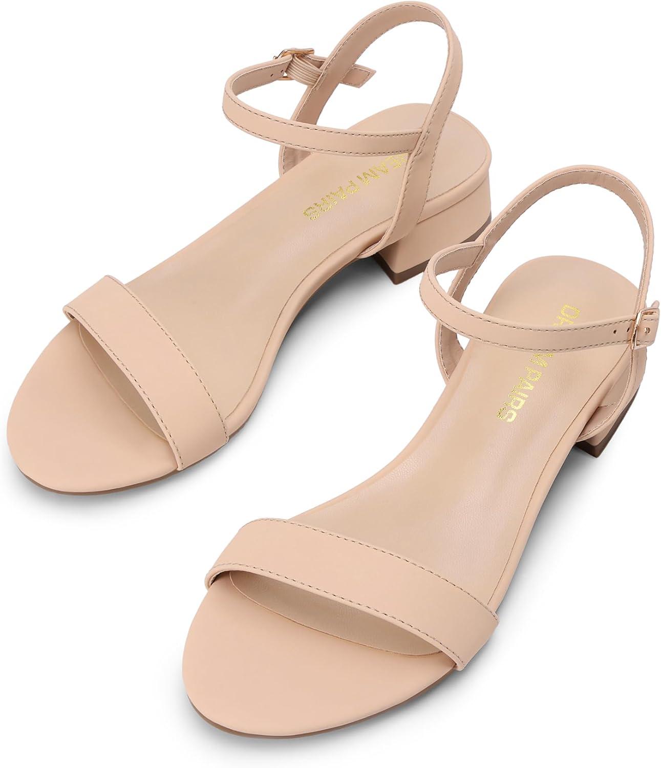 imageDREAM PAIRS Women Black White Nude Clear Sandals Low Heel Dressy Sandals Ankle Strap Open Toe Chunky Block Heeled Summer Classic Comfortable Flat ShoesNude Classic