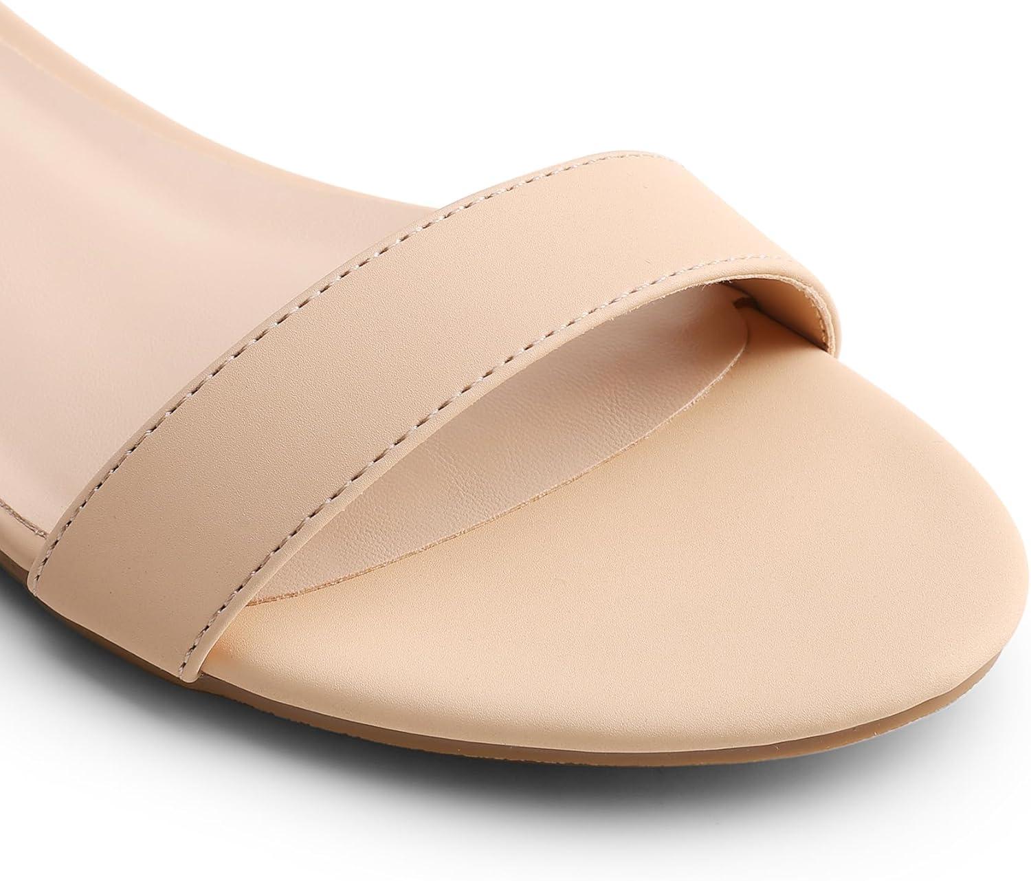 imageDREAM PAIRS Women Black White Nude Clear Sandals Low Heel Dressy Sandals Ankle Strap Open Toe Chunky Block Heeled Summer Classic Comfortable Flat ShoesNude