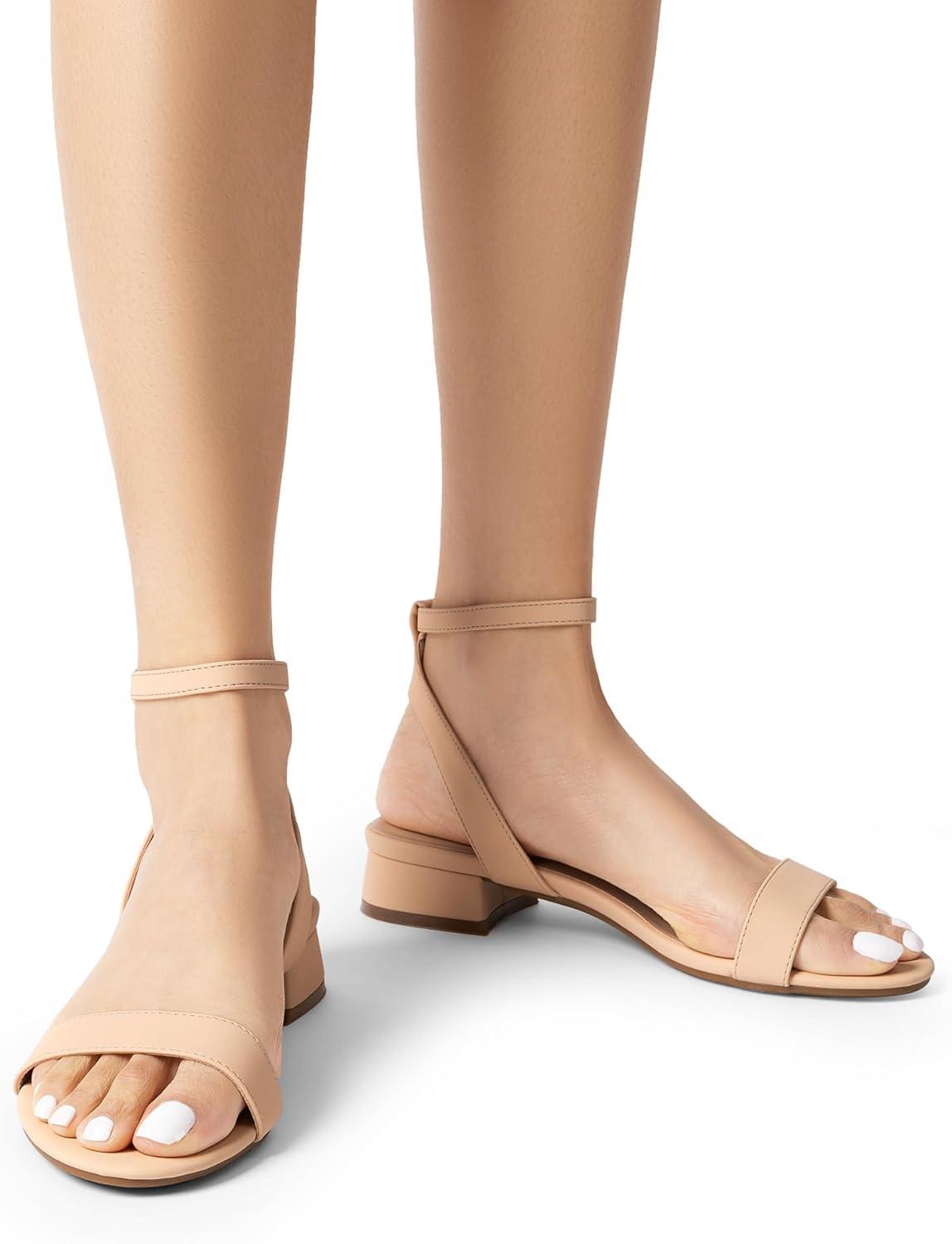 imageDREAM PAIRS Women Black White Nude Clear Sandals Low Heel Dressy Sandals Ankle Strap Open Toe Chunky Block Heeled Summer Classic Comfortable Flat ShoesNude