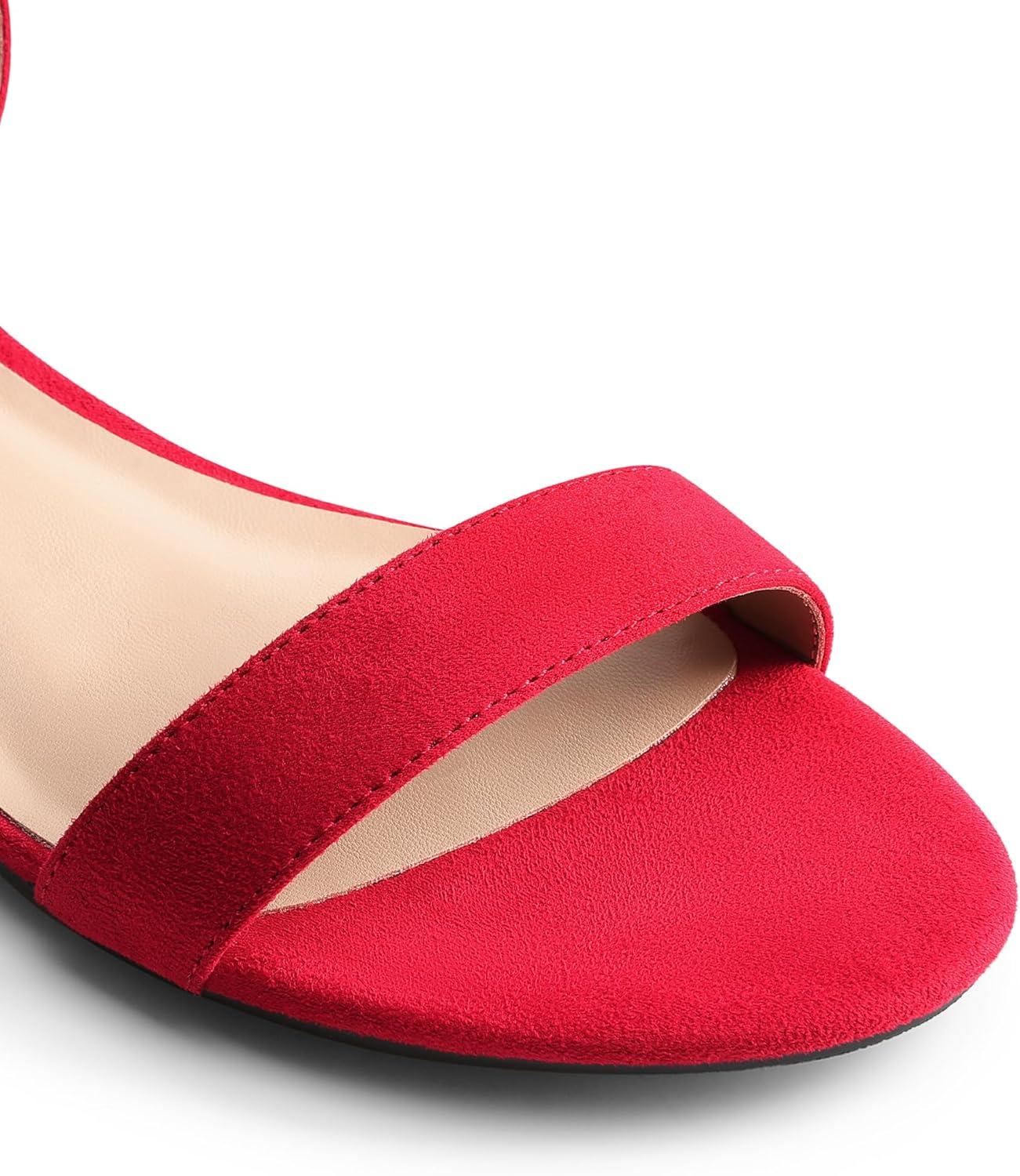 imageDREAM PAIRS Women Black White Nude Clear Sandals Low Heel Dressy Sandals Ankle Strap Open Toe Chunky Block Heeled Summer Classic Comfortable Flat ShoesRed