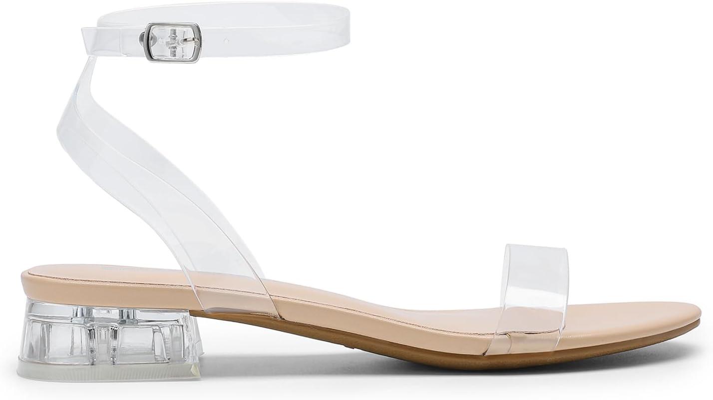 imageDREAM PAIRS Women Black White Nude Clear Sandals Low Heel Dressy Sandals Ankle Strap Open Toe Chunky Block Heeled Summer Classic Comfortable Flat ShoesClear