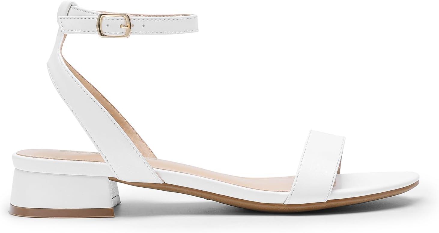 imageDREAM PAIRS Women Black White Nude Clear Sandals Low Heel Dressy Sandals Ankle Strap Open Toe Chunky Block Heeled Summer Classic Comfortable Flat ShoesWhite