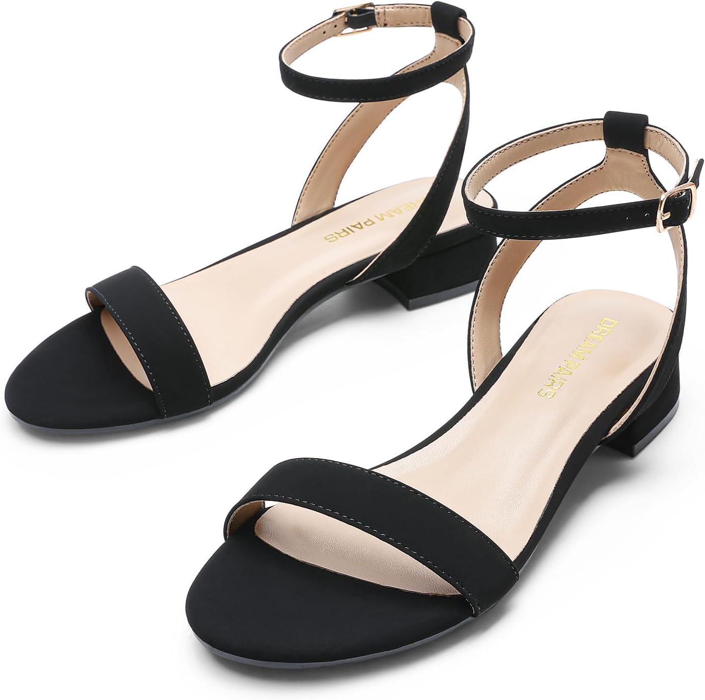 imageDREAM PAIRS Women Black White Nude Clear Sandals Low Heel Dressy Sandals Ankle Strap Open Toe Chunky Block Heeled Summer Classic Comfortable Flat ShoesBlacknubuck