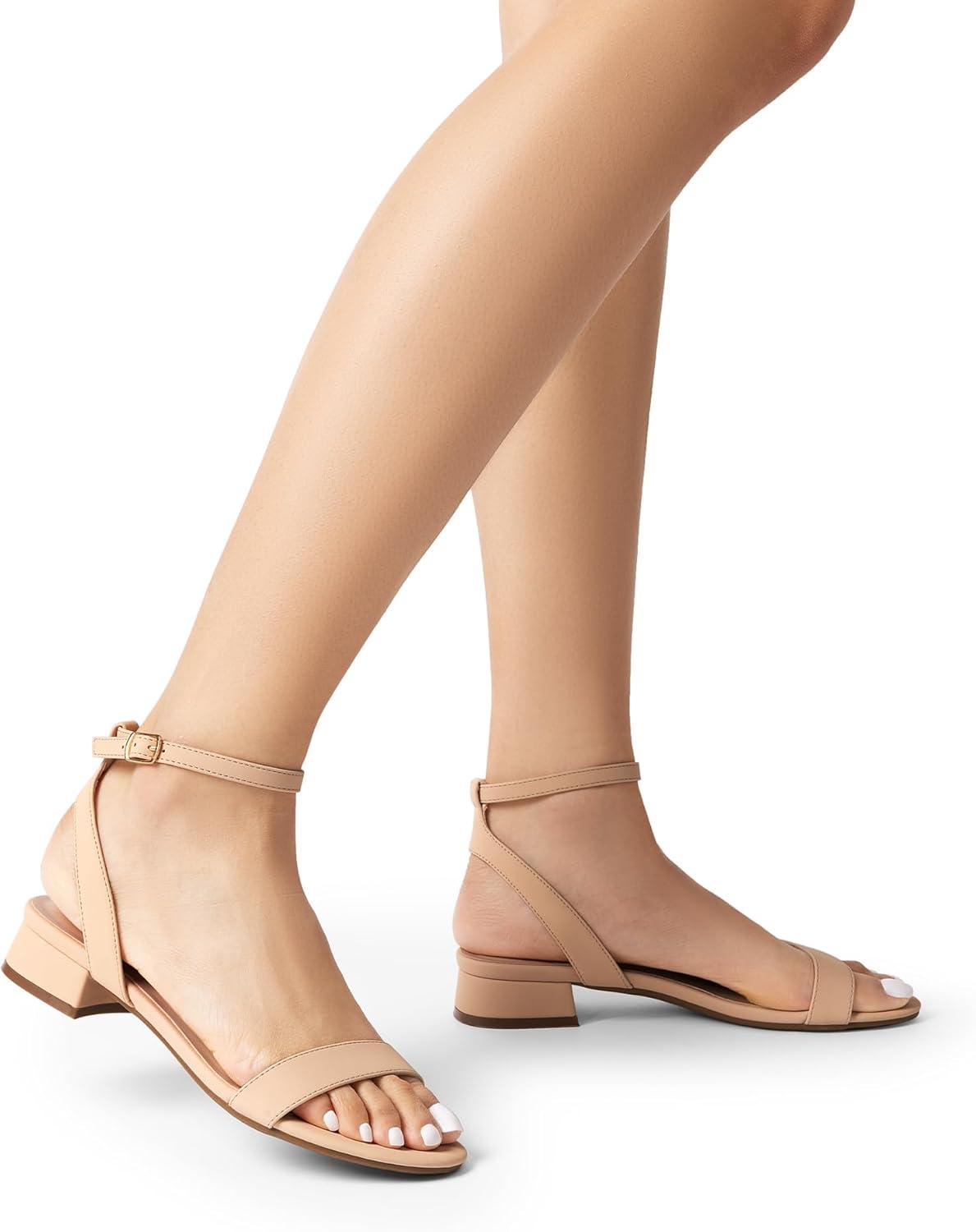 imageDREAM PAIRS Women Black White Nude Clear Sandals Low Heel Dressy Sandals Ankle Strap Open Toe Chunky Block Heeled Summer Classic Comfortable Flat ShoesNude