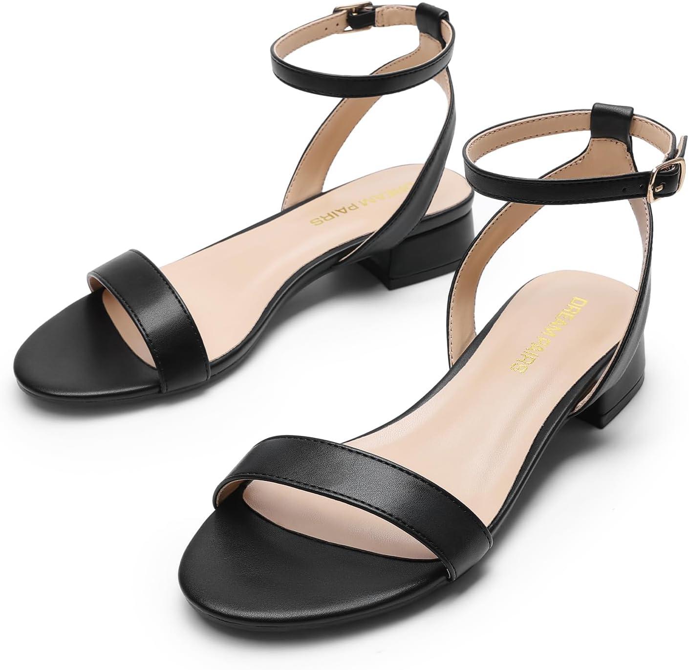 imageDREAM PAIRS Women Black White Nude Clear Sandals Low Heel Dressy Sandals Ankle Strap Open Toe Chunky Block Heeled Summer Classic Comfortable Flat ShoesBlackpu