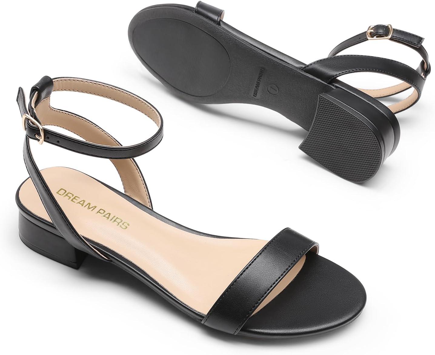 imageDREAM PAIRS Women Black White Nude Clear Sandals Low Heel Dressy Sandals Ankle Strap Open Toe Chunky Block Heeled Summer Classic Comfortable Flat ShoesBlackpu