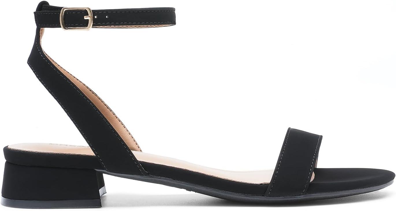 imageDREAM PAIRS Women Black White Nude Clear Sandals Low Heel Dressy Sandals Ankle Strap Open Toe Chunky Block Heeled Summer Classic Comfortable Flat ShoesBlacknubuck