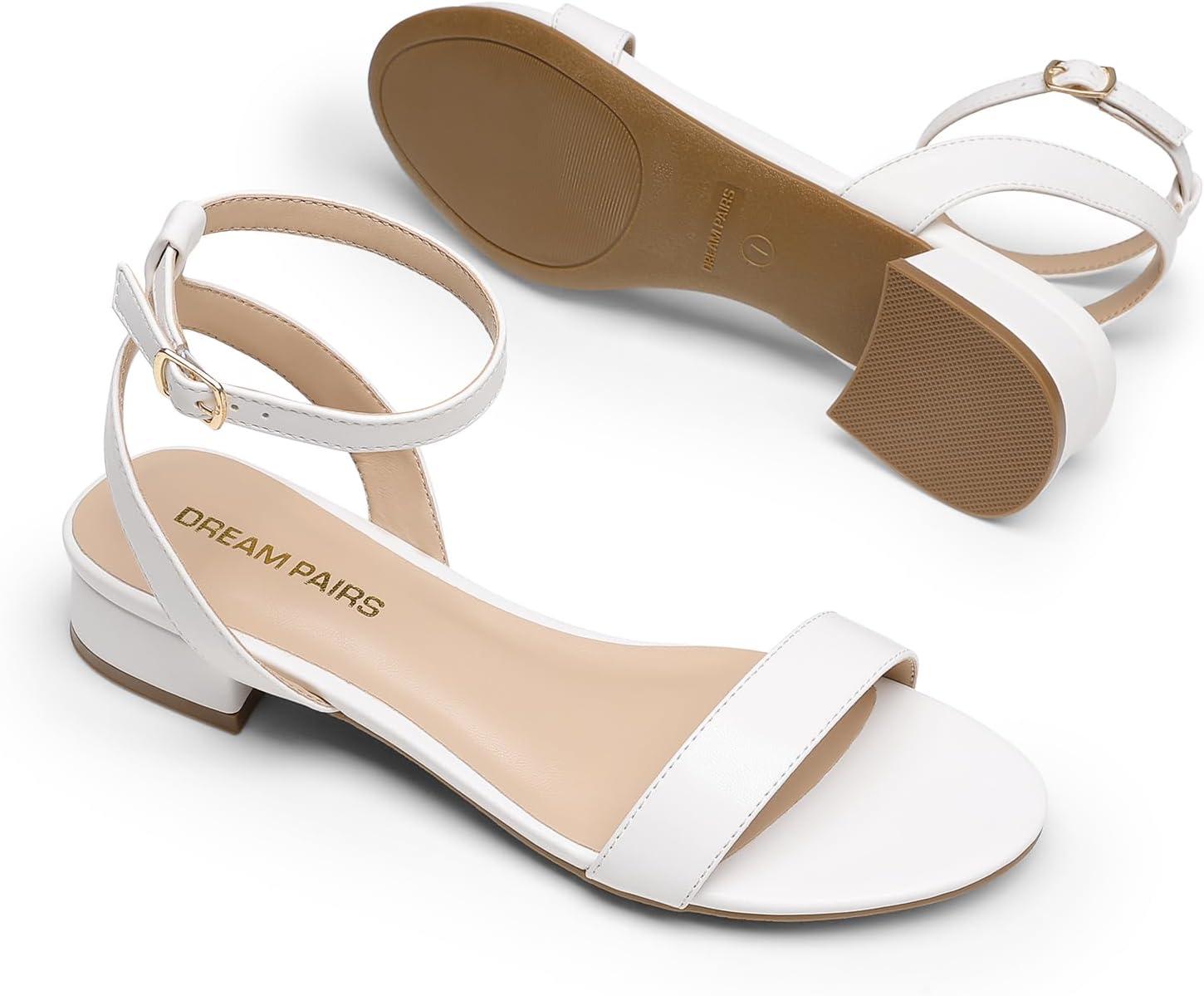 imageDREAM PAIRS Women Black White Nude Clear Sandals Low Heel Dressy Sandals Ankle Strap Open Toe Chunky Block Heeled Summer Classic Comfortable Flat ShoesWhite