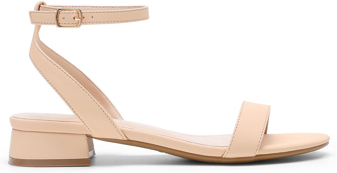 imageDREAM PAIRS Women Black White Nude Clear Sandals Low Heel Dressy Sandals Ankle Strap Open Toe Chunky Block Heeled Summer Classic Comfortable Flat ShoesNude