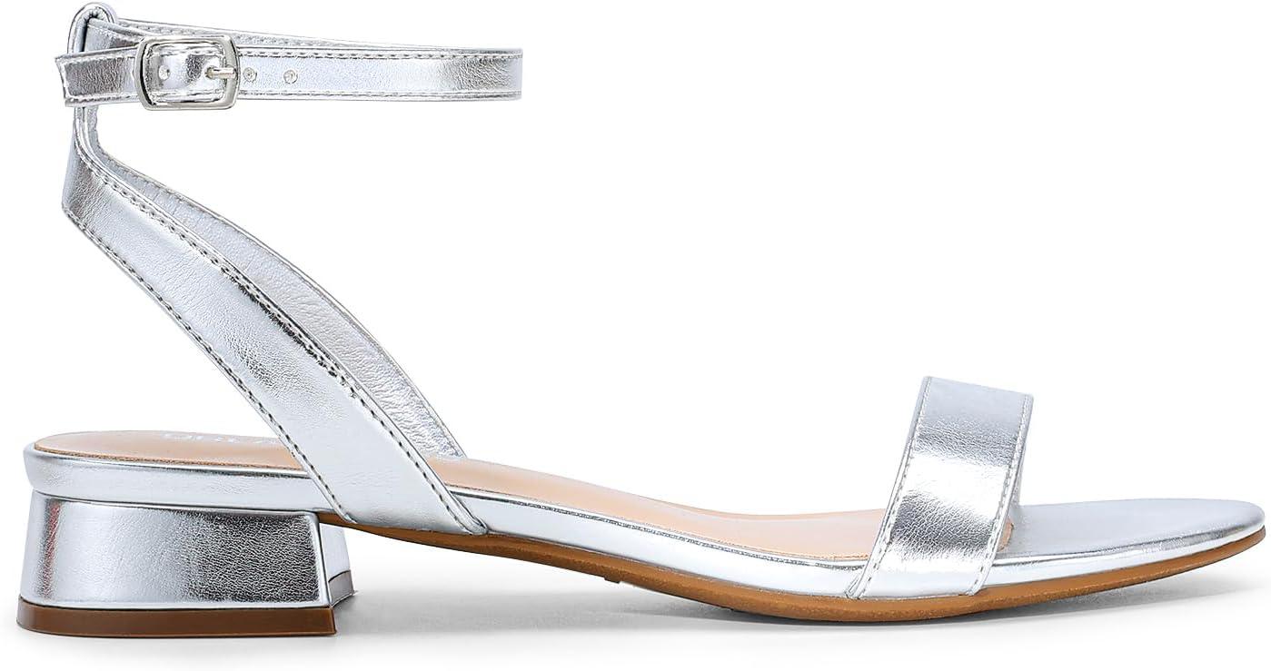 imageDREAM PAIRS Women Black White Nude Clear Sandals Low Heel Dressy Sandals Ankle Strap Open Toe Chunky Block Heeled Summer Classic Comfortable Flat ShoesSilver