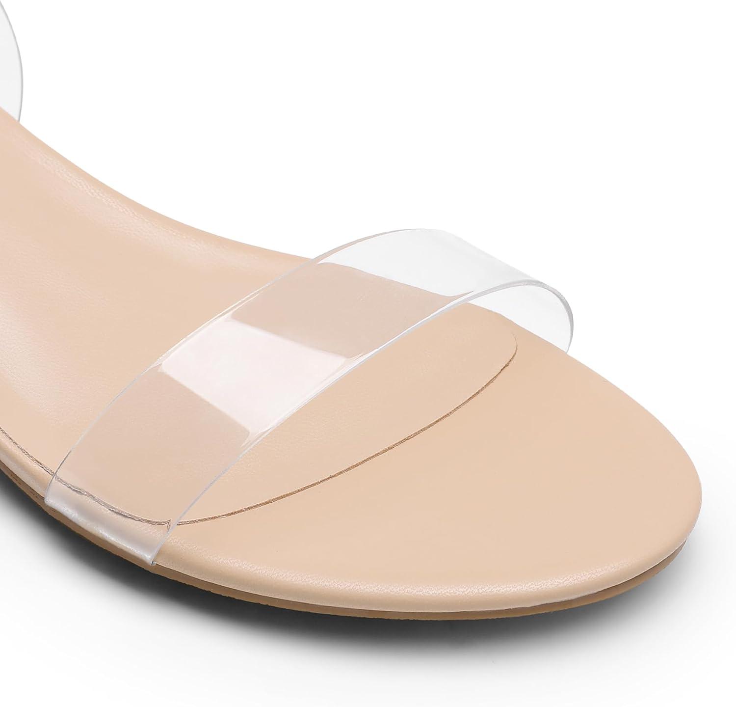 imageDREAM PAIRS Women Black White Nude Clear Sandals Low Heel Dressy Sandals Ankle Strap Open Toe Chunky Block Heeled Summer Classic Comfortable Flat ShoesClear