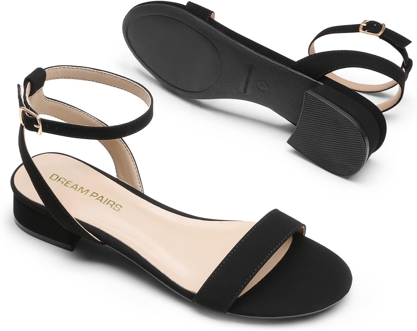 imageDREAM PAIRS Women Black White Nude Clear Sandals Low Heel Dressy Sandals Ankle Strap Open Toe Chunky Block Heeled Summer Classic Comfortable Flat ShoesBlacknubuck