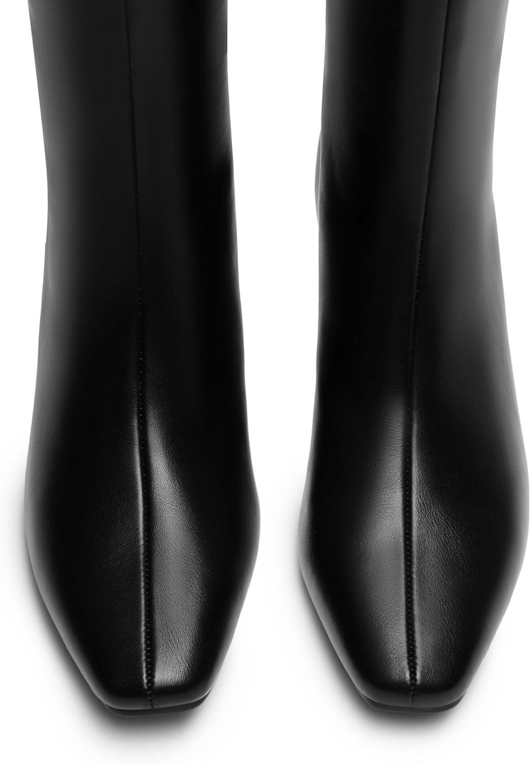 imageDREAM PAIRS Women Knee High Boots 2 Inch Kitten Heel Fashion Square Toe Wide Calf Long BootsBlack