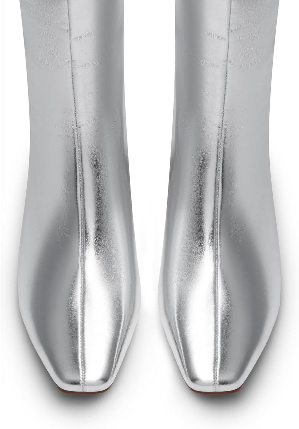 imageDREAM PAIRS Women Knee High Boots 2 Inch Kitten Heel Fashion Square Toe Wide Calf Long BootsSilver