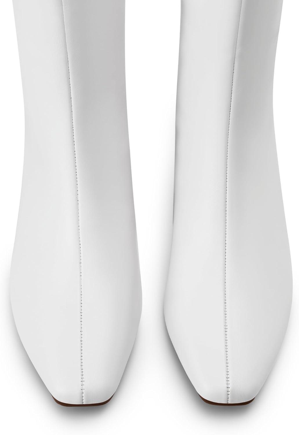 imageDREAM PAIRS Women Knee High Boots 2 Inch Kitten Heel Fashion Square Toe Wide Calf Long BootsWhite