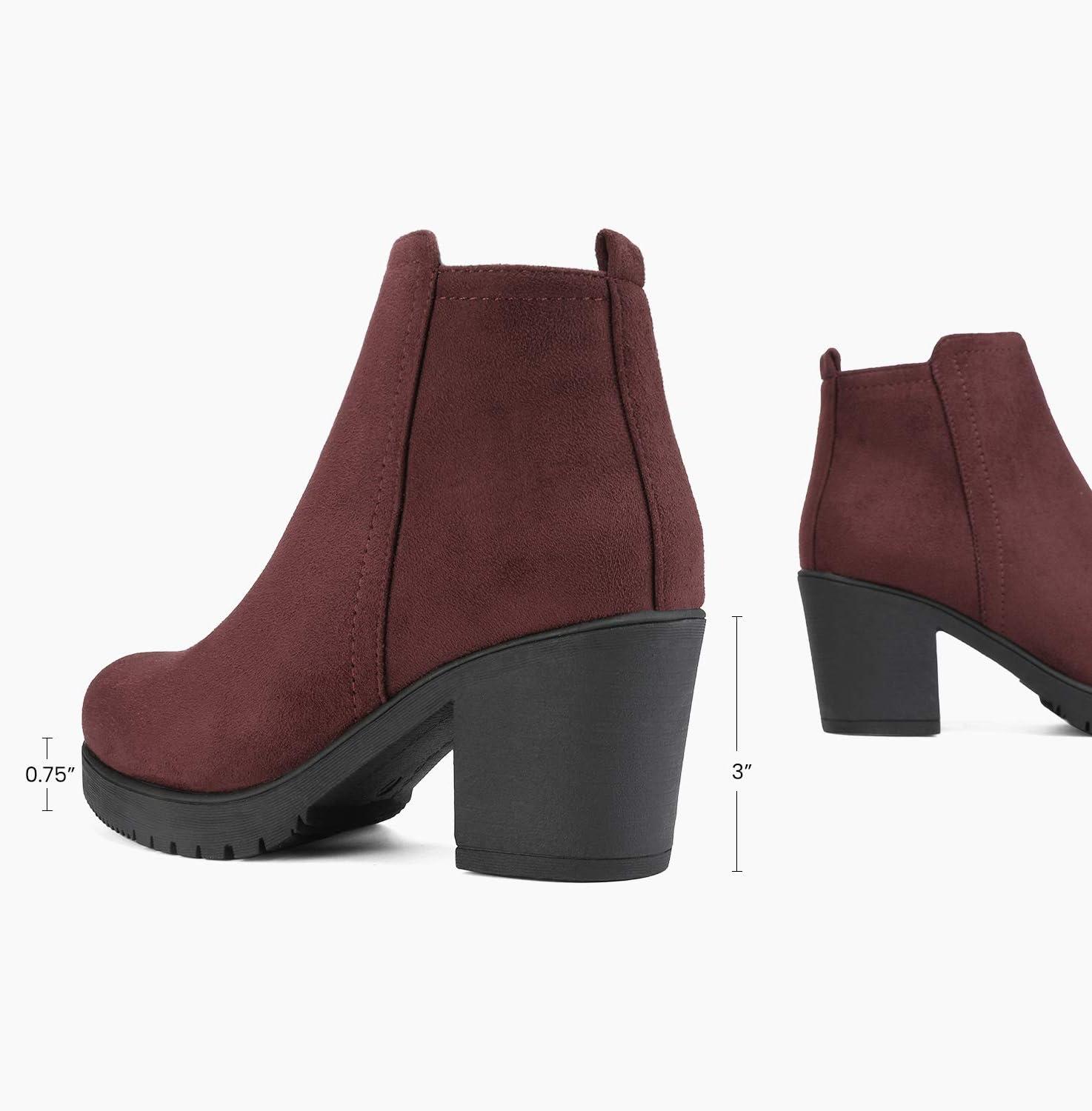 imageDREAM PAIRS Womens Ankle Boots Chunky Heel Platform Fall Heeled Short Booties ShoesBurgundy