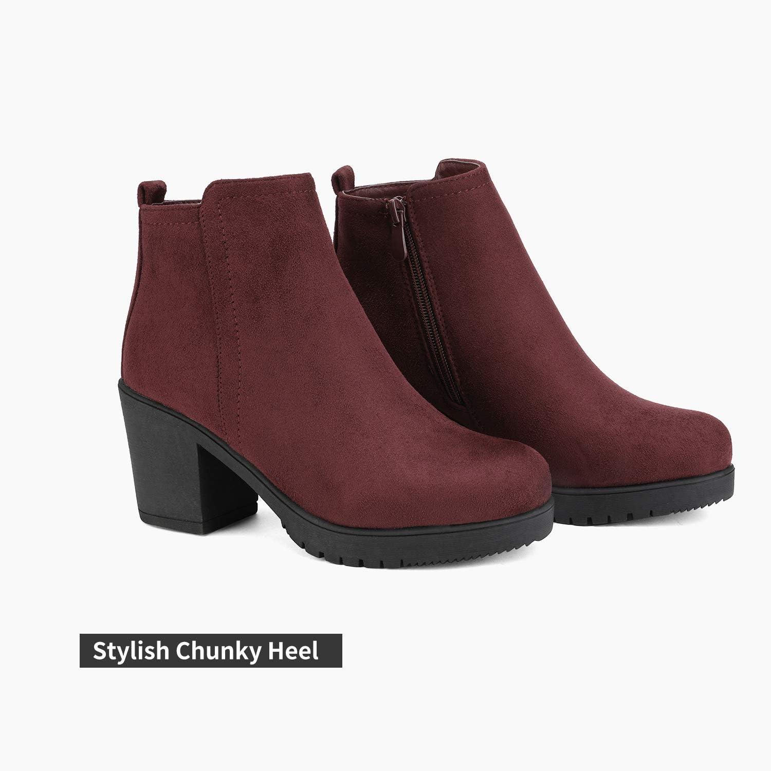imageDREAM PAIRS Womens Ankle Boots Chunky Heel Platform Fall Heeled Short Booties ShoesBurgundy