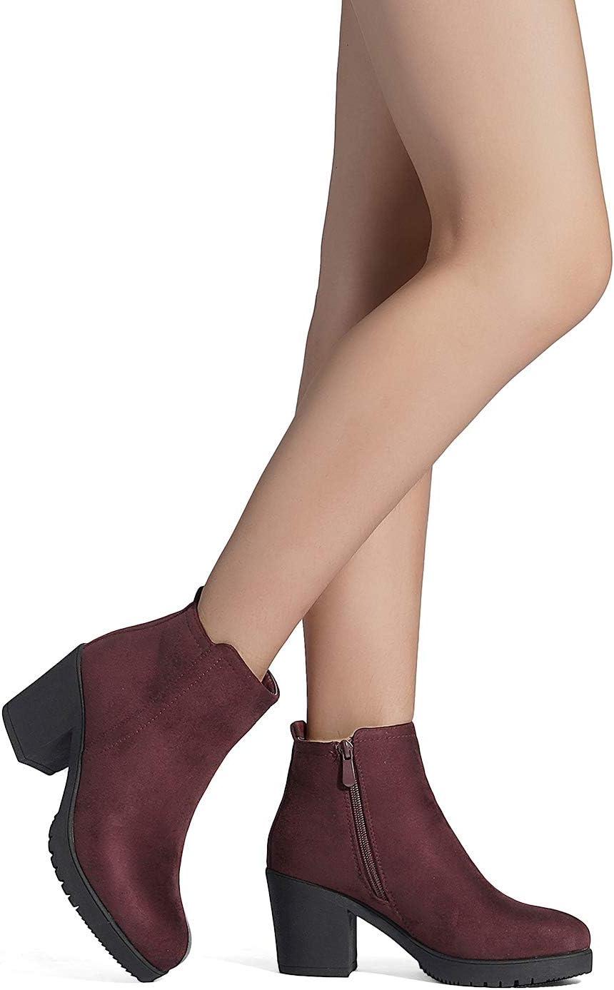 imageDREAM PAIRS Womens Ankle Boots Chunky Heel Platform Fall Heeled Short Booties ShoesBurgundy