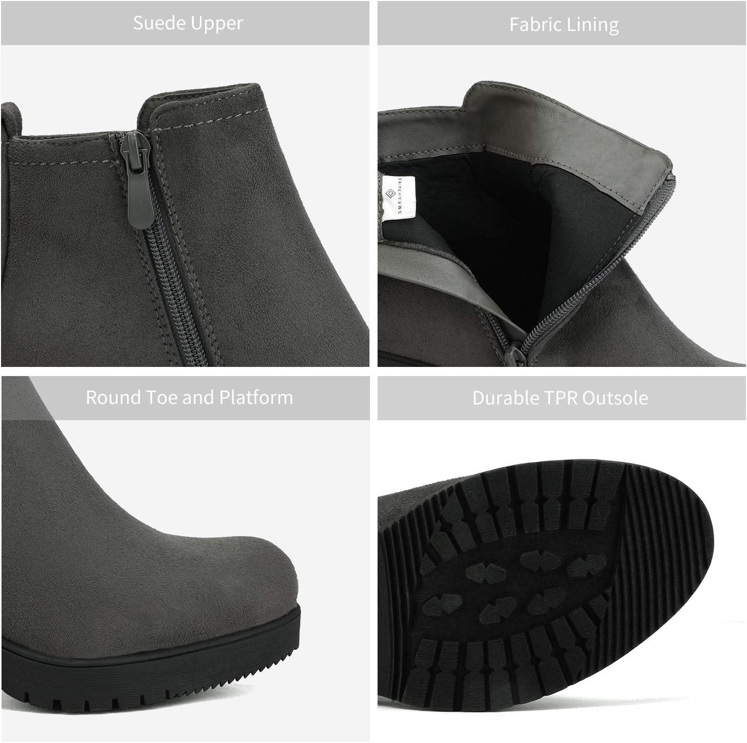 imageDREAM PAIRS Womens Ankle Boots Chunky Heel Platform Fall Heeled Short Booties ShoesGrey