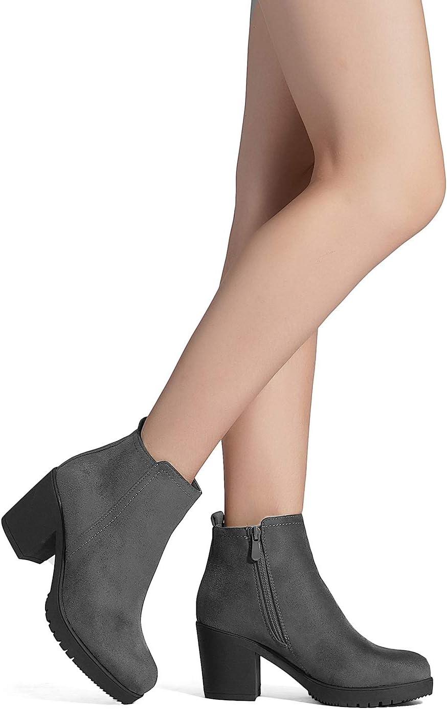 imageDREAM PAIRS Womens Ankle Boots Chunky Heel Platform Fall Heeled Short Booties ShoesGrey