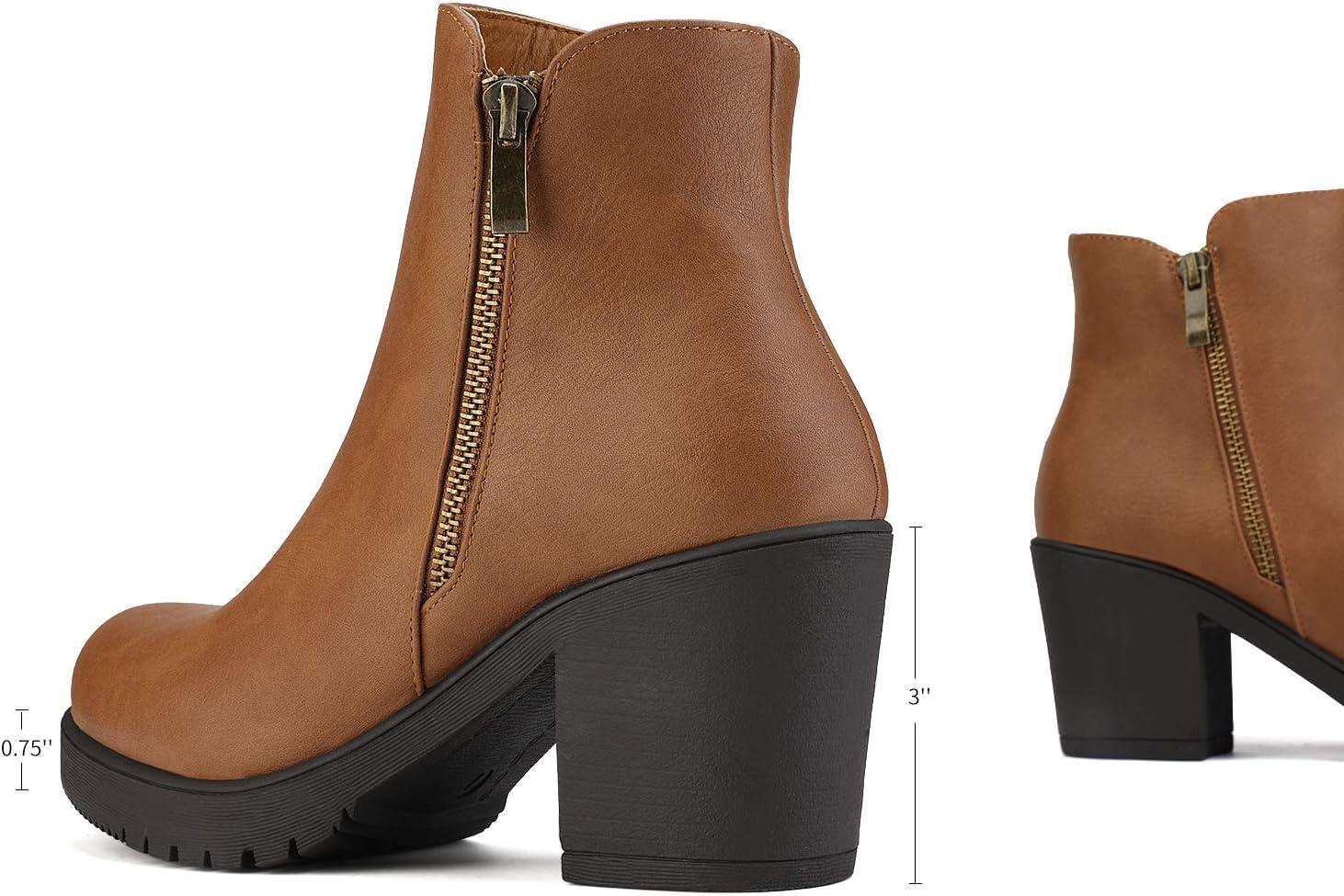 imageDREAM PAIRS Womens Ankle Boots Chunky Heel Platform Fall Heeled Short Booties ShoesTanPu