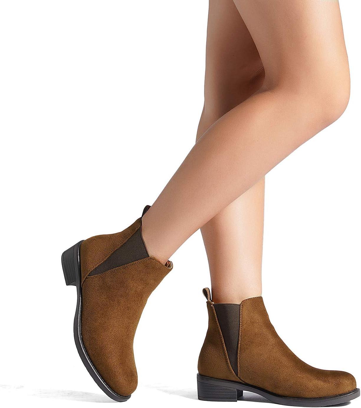 imageDREAM PAIRS Womens Ankle Boots Chunky Low Heel Chelsea Booties Slip On Elastic Fall Short BootsCamel
